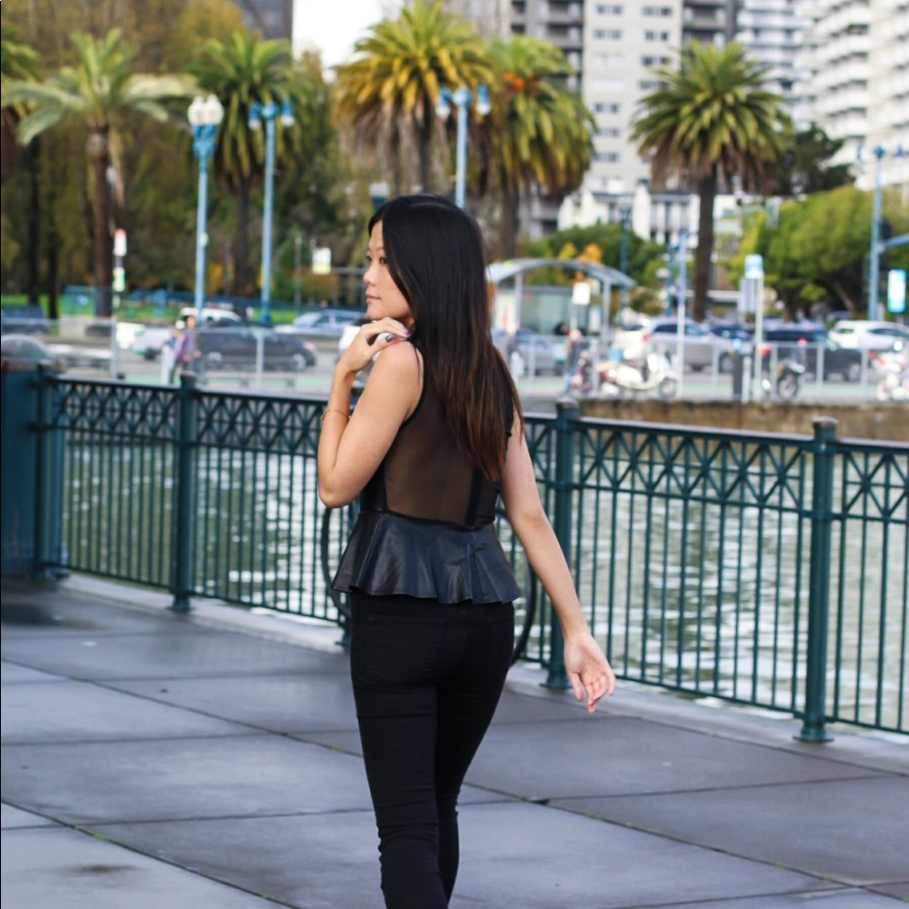 For Love and Lemons NWOT Peplum x Faux Leather Top - Picture 3 of 8